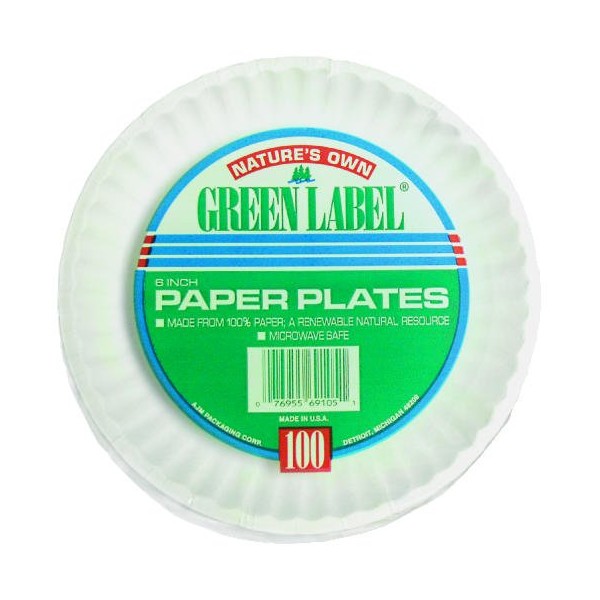 AJM Packaging Uncoated Green Label Paper Plate, 9 inch - 1000 per case.