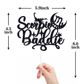 Escorpio Baddie - Decoración para tartas de escorpio de gran energía, es escorpio cumpleaños, 12 constelaciones con temática del zodiaco para fiestas de cumpleaños, purpurina negra