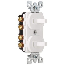 Leviton 5243-W 15 Amp, 120/277 Volt, Duplex Style Two 3-Way Combination Switch, Commercial Grade, White