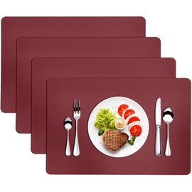 Herda Red Leather Placemats, Premium Quality Wine Red Table Mats Set of 4, Elegant Burgundy Dining Mats Heat resistant Wipeable Washable Indoor Outdoor Place Mat 4 Set, Thick Non-Slip Modern Table Mat