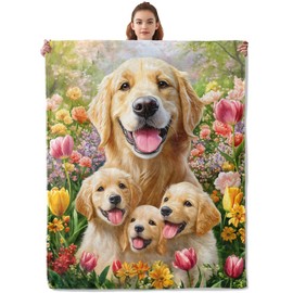 Kibue Cute Golden Retriever Dog Blanket - Soft & Cozy Warm Flannel Puppy Throw - Lightweight Plush Blankets for Travel, Sofa, Bedroom, Office - Gifts for Women Adults Kids - for All Seasons 80"×60"