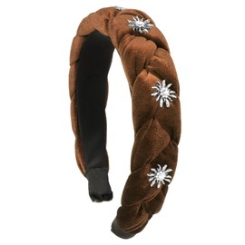 BOOMTOP Costume Headband Velvet Hair Accessories Dirndl Edelweiss Headband Braided Wide Hair Band Vintage Padded Headband Fashion Headpiece for Women and Girls Brown