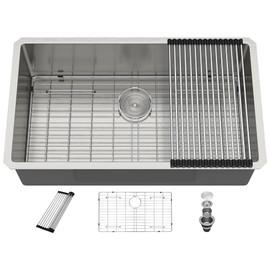 Dcolora 33 Inch Undermount Kitchen Sink 16 Gauge Single Bowl Stainless Steel Large Under Counter Sink, DC-UF1133