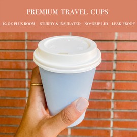 BrewHouse Disposable Coffee Cups with Lids 12 oz | Luxury To Go Paper Coffee Cups with Lids | 25 Count Blue