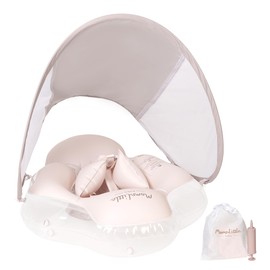 Momnlittle インフレータブル幼児用プールフロート UPF 50+ 日よけ付き 3段階成長デザイン 3点安全ハーネス デュアルエアチャンバー 安定テールフロート