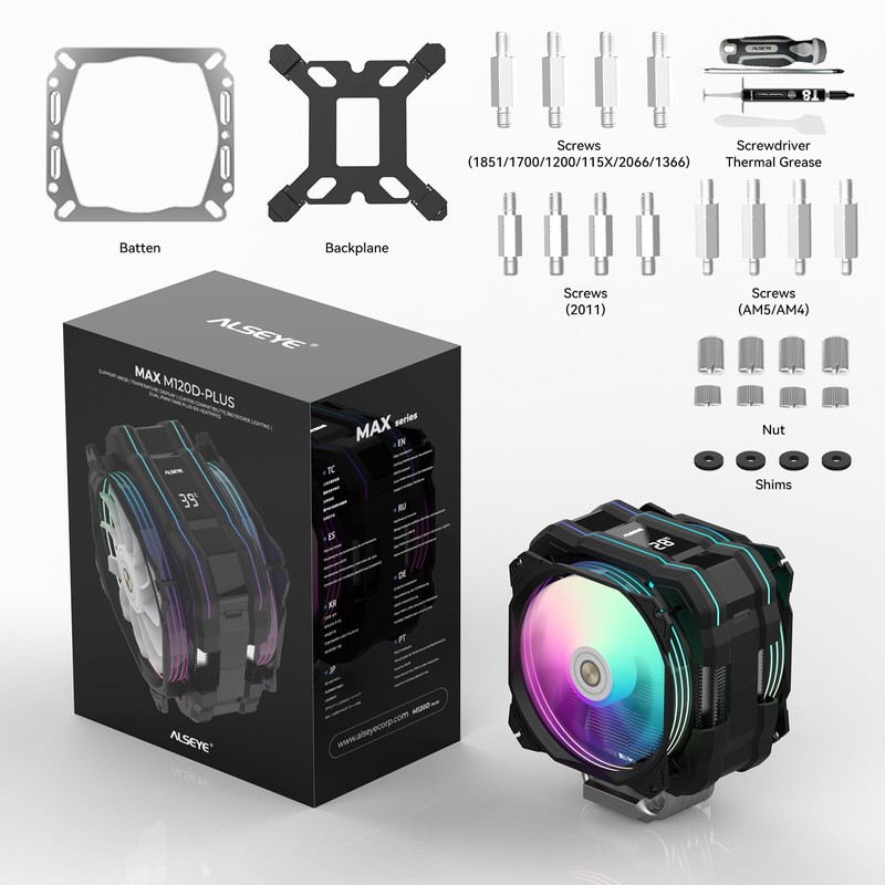 ALSEYE M120D Plus CPU Cooler with Temperature Display, Dual ARGB