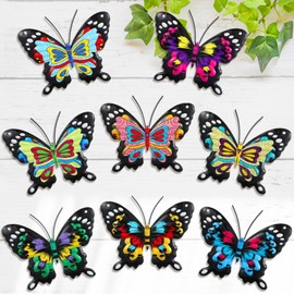 Beeveer 8 Pcs 3D Metal Butterfly Wall Decor 5. 12 x 6. 69 Inches Colorful Butterfly Hanging Wall Art for Garden Yard Living Room Bedroom Patio Balcony Outdoor Fence Decoration(Stylish Style)