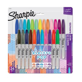 Sharpie Electro Pop Permanent Markers, Fine Point, Assorted Colors, 2 Packs of 24 Markers