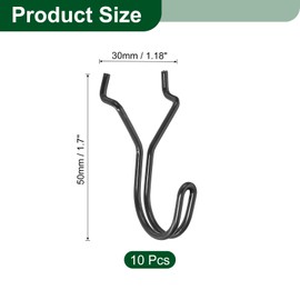 sourcing map 10Pcs Pegboard Hooks, Stainless Steel 1-1.3 Inch Spacing Peg Board Display Hook Metal Hanging Organizer Accessories for Garage Office Kitchen Store, Black
