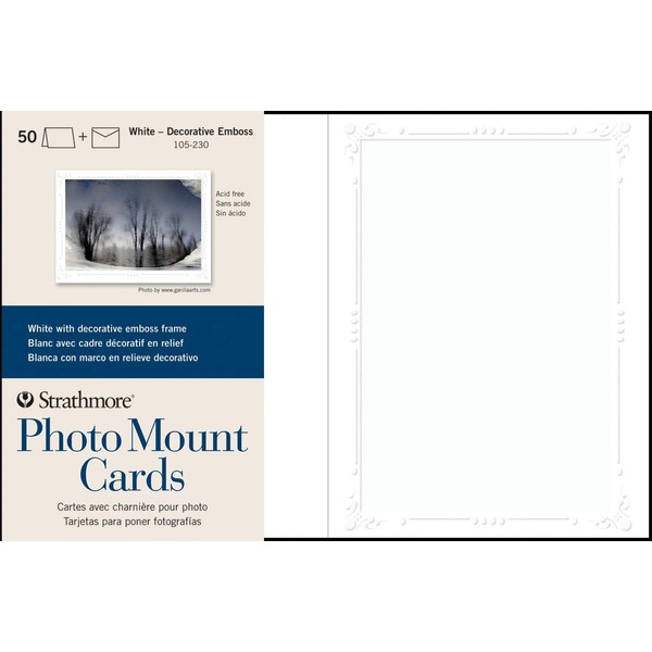 Strathmore Photo Mount Cards, White with Decorative Border, 5x6.875 inches, 50 Pack, Envelopes Included - Custom Greeting Cards for Weddings, Events, Birthdays
