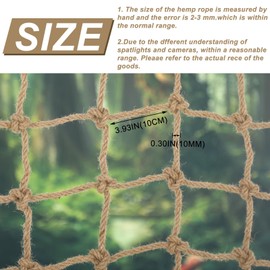 3.28 x 6.56 ft Kids Climbing Net Hemp Rope Net Cargo Net Heavy Duty Safety Net for Children Indoor Outdoor Tree House Stair Fence Balcony Railing Playground Garden Protection