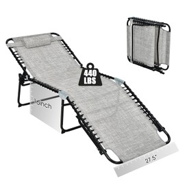 GYMAX Lounge Chair for Outside, 440lbs 27” Oversize Folding Beach Tanning Sunbath Chair with Adjustable Backrest & Removable Pillow, Lightweight Portable Patio Lounger for Lawn Poolside (1, Grey)