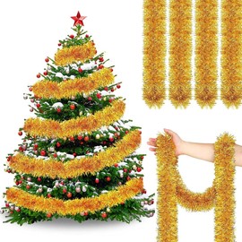 Christmas Tinsel Garland, 15 m Shiny Christmas Garland Tinsel Christmas Tree Decoration, Golden Tinsel Garland, Christmas Tree Decoration for Christmas Party, Outdoor/Indoor