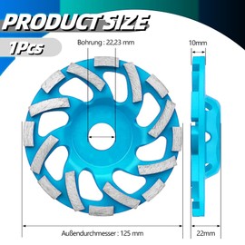 Diamond Cup Wheel 125 mm x 22.23 mm, Cup Grinder for Concrete, Natural Stone, Granite, Brick, Masonry, Diamond Disc Double Row with Special Arrangement, Extra Speed Diamond Grinding Wheel Tool, Blue