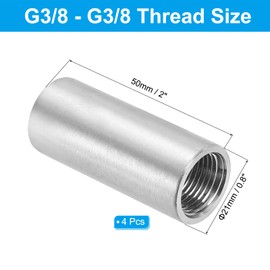 PATIKIL 304 Stainless Steel Pipe Fitting 3/8" NPT x 3/8" NPT Female Thread, 4 Pcs 2inch/50mm Length Nipple Cast Pipe Coupling Fitting Connector