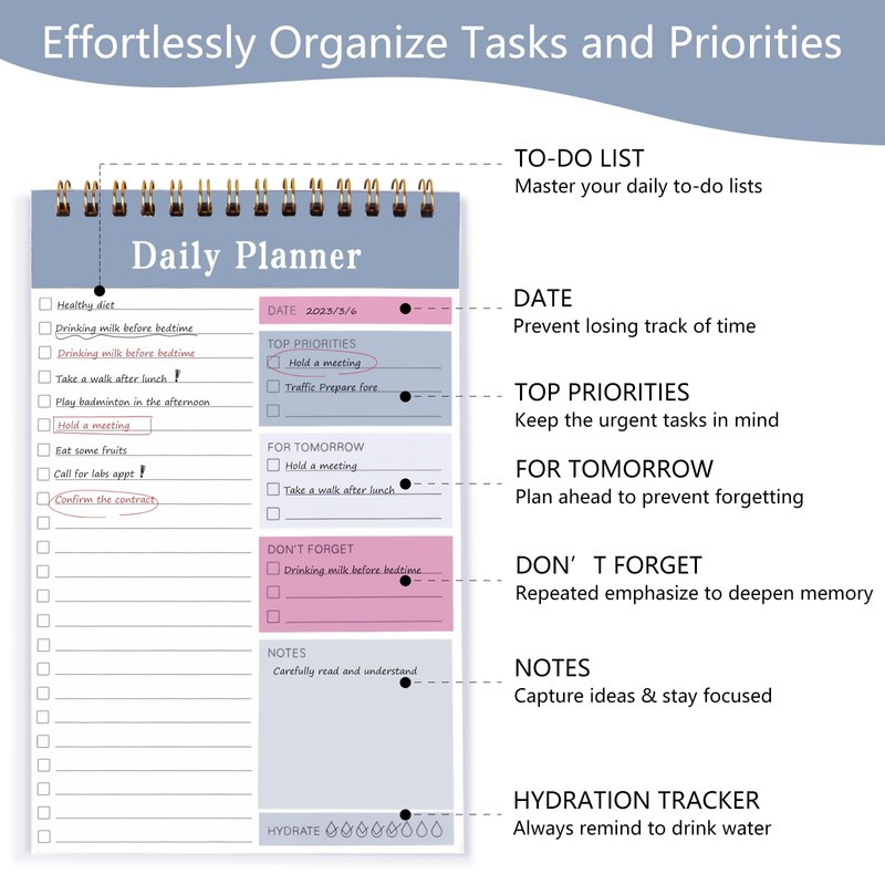 Newkita 30 Sheets Undated Daily Planner Memo Pad, 5.1x7.8 Inch