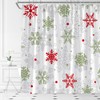 HYKHYK Snowflake Shower Curtain Christmas Winter Red Sage Green Grey