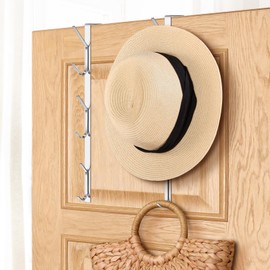 Tandefio 4 Pack Over The Door Hook Hanger Comes with 6 Hooks from Large to Small 14'' Metal Over The Door Hooks Hanger for Hats Coat Scarf Purse Bags Scarf Keys and More (Silver)