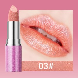 Erinde Glitter Shine Lipstick, Pearl Diamond Shimmery Creamy Lipcolor, Hydrating Glimmer Finish Lipsticks with Creamy Texture, Long Lasting High Pigmented Metallic Lip Stick Lip Stain, 03 Rose Gold