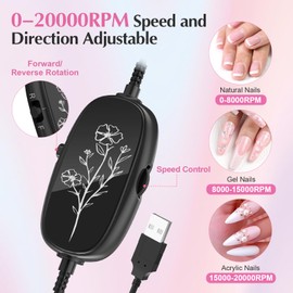 JIASHENG USB Electric Nail Drill, Nail Drill Portable Electric Nail File for Acrylic Gel Nails, Professional Nail Drill Kit Manicure and Pedicure Kit with Nail Drill Bits for Home and Salon Use, Pink