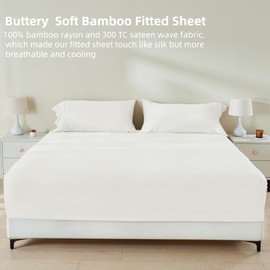 GOKOTTA Bamboo Rayon Fitted Sheet and Pillow Cases, Super Soft Cooling Sheet with 4 Elastic Corner Straps - 16" Pocket Queen Set Stay Put for Mattress