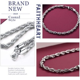 FaithHeart Stainless Steel Friendship Bracelet Engraved 3/6 mm Wide 21 cm Cord Chain/Wheat Chain Bracelet for Men/Boys as Birthday/Graduation, Stainless Steel