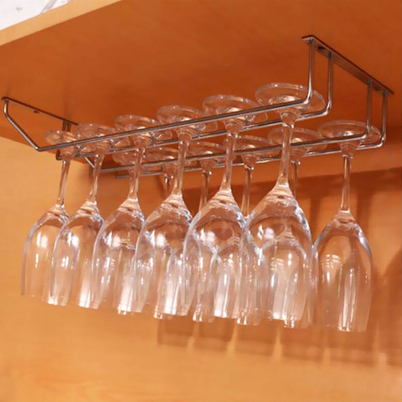 35cm Double Row Stainless Steel Wine Glass Rack Holder Hanging