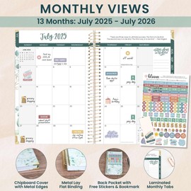 bloom daily planners HARDCOVER 2025-2026 Academic Year Day Planner (July 2025 - July 2026) - A5 Task Goal Organizer - Monthly & Weekly Inspirational Agenda Book - 5.5" x 8.25" - White Eucalyptus