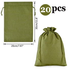 20pcs 20x30cm Green Hessian Bags, Reusable Small Gift Bags, Cotton Drawstring Pouch, Jewellery Pouches, Christmas Jute Bags,Suitable For Festival, Party, Wedding, Christmas