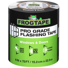 FROGTAPE Pro Grade Flashing Tape for Windows & Doors - All Weather & UV Resistant Flashing Tape with Advanced Acrylic Adhesive - 10 mils - 6 Inch Width - 75 Foot Roll - Black