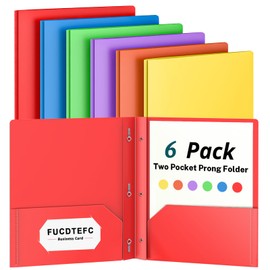 FUCDTEFC 2 Pocket Folder with Prong, 6 Pack Plastic Folders with Pockets, File Folders with Fasteners, Heavy Duty Two Pocket 3 Prong Folders for Office School Letter Size, 6 Bright Color