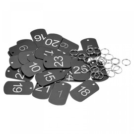 sourcing map Numbered Tag, Aluminum Key Tags Metal ID Tags, 1-25 Number with Ring Black Rectangle for Decoration, Pack of 25