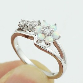 WDIYIEETN 925 Sterling Silver White Opal CZ Crystal Flower Engagement Promise Band Ring (10)