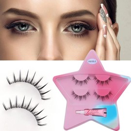 J.Fabrizio 2 Pairs Clear Band Lashes Natural Long 3D Wispy Mink Eyelashes Lightweight Invisible Band Eye Lashes False Eyelashes HH16-3