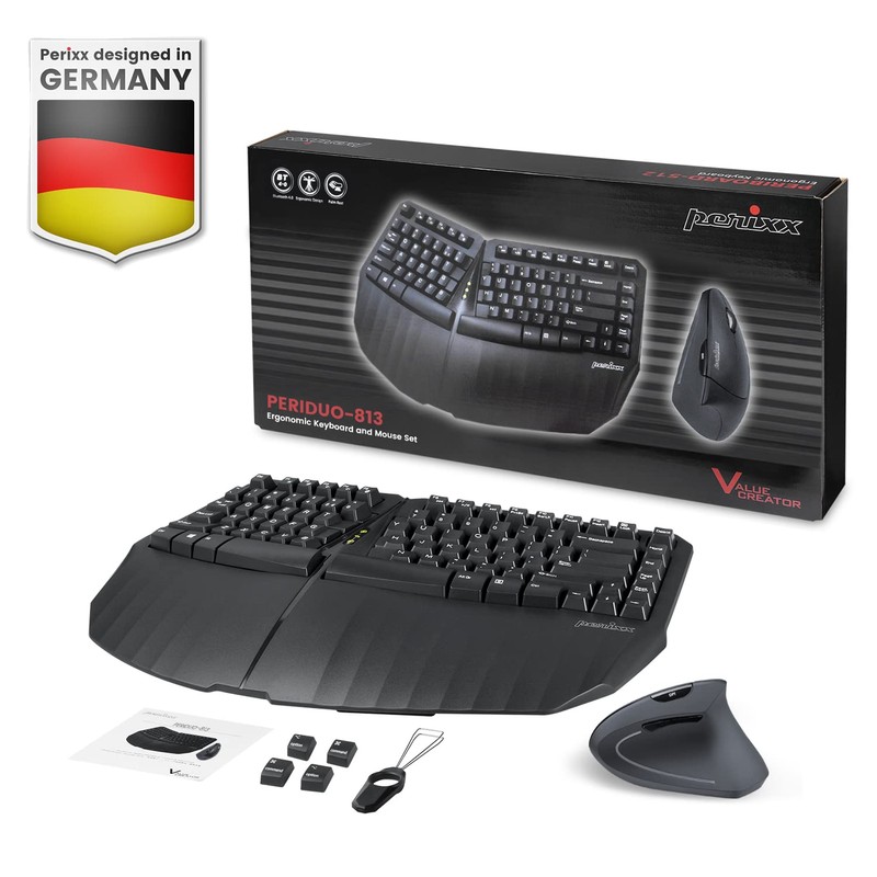 Perixx PERIDUO-813B US, Wireless Ergonomic Compact Keyboard & Vertical Mouse