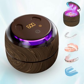 Voraiya Ultrasonic Retainer Cleaner Machine, 45kHz Dental UV Lamp 360° Cleaning Pod, 4 Modes with Digital Timer Mouth Guard Cleaner for Aligner, Night Guard, Braces, Toothbrush, Jewelry(Dark Walnut)