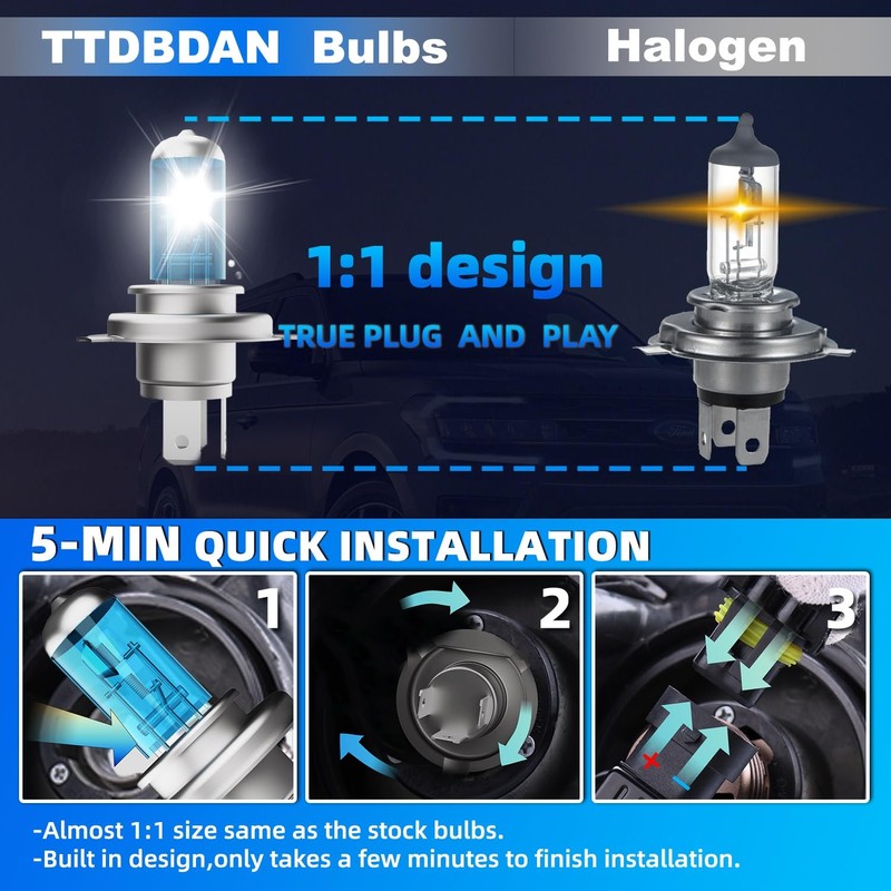 TTDBDAN Headlights Fit For Toyota Sienna 1998-2003 Halogen Headlight Bulbs,9003/H4/HB2