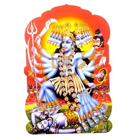 Goddess Kali Standing on Lord Shiva Hindu God Sticker (Size 6" X 5" Inches)