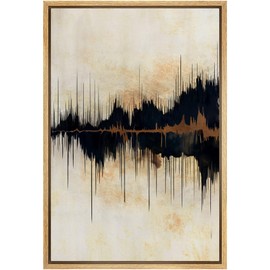 SIGNFORD Framed Canvas Print Wall Art Soundwave-Inspired Black and Beige Abstract Illustrations Modern Art Decorative Relax/Calm for Living Room, Bedroom, Office - 16"x24" Natural