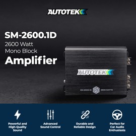 Autotek Street Machine 2600W 2 Channel Car Audio Amplifier with Bass Knob & Equalizer to Optimize Frequencies for Subwoofers and Full-Range Speakers