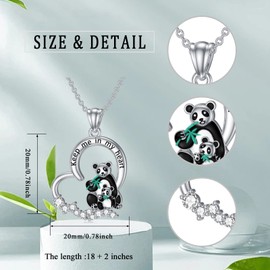 Dorunmo Panda Necklace 925 Sterling Silver Panda Jewelry Cute Animal Heart Pendant Necklace Bamboo Panda Gifts for Women Wife Panda Lover