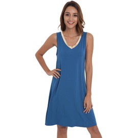 GYS - Camisón de viscosa derivado de bambú, suave, sin mangas, cuello en V, ligero, para dormir, S-4XP, A- Azul prusiano, XXL Más