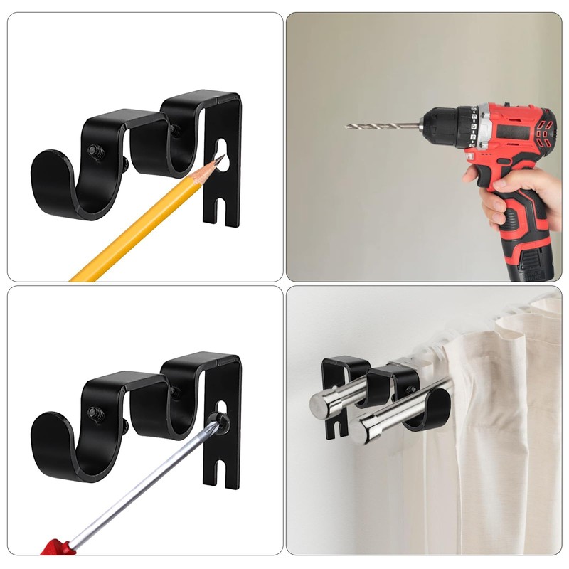 6 Pack Double Curtain Rod Brackets, Heavy Duty Adjustable Curtain