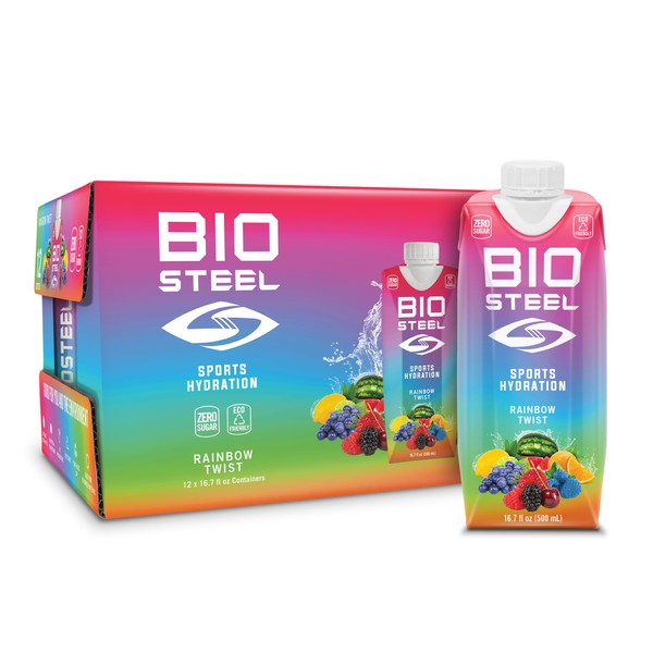 BioSteel Sports Drink, Great Tasting Hydration with 5 Essential Electrolytes, Rainbow Twist Flavor, 16.7 Fluid Ounces, 12-Pack