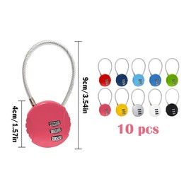Abiyou Pack of 10 Combination Lock, 3 Digit Mini Password Lock, Padlock Wire Rope, Luggage Lock, Combination Lock Suitcase, for School Bags, Travel Luggage, Suitcase, Lockers, Travel Bag