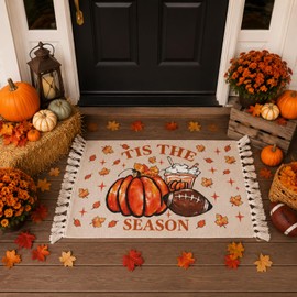 Dilunave Fall Football Pumpkin Doormat Tassels Tis The Season Rug 24 x 36''