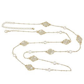 Gypsy Jewels Long Simple Glass Bead Diamond Shaped Unique Simple Dainty Boutique Style Trendy Gold Tone Necklace (Cream Ivory)