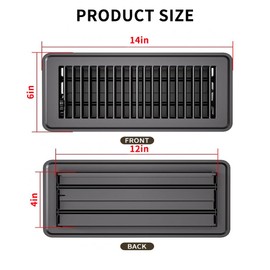 FanGoFast 4" x 12" Floor Register 6 Pack, Heavy Duty Steel Walkable Floor Vents, Easy Adjust Air Vent Covers for Home Floor Wall Sidewall Office (Dark Gray)