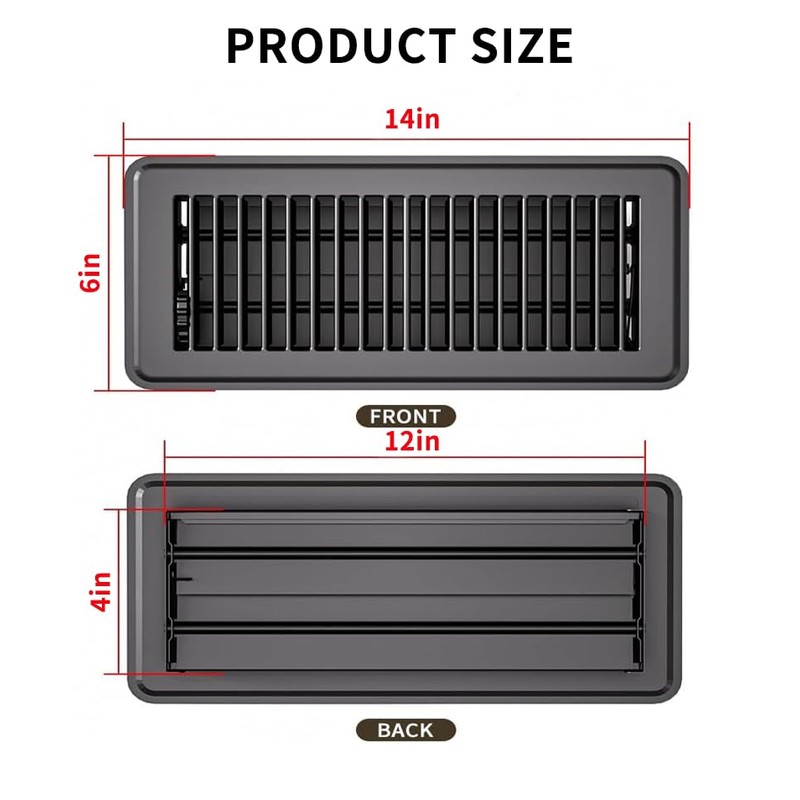 FanGoFast 4" x 12" Floor Register 6 Pack, Heavy Duty