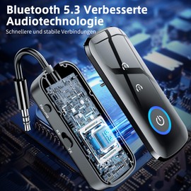 SONRU Bluetooth 5.3 Transmitter Receiver Jack, 2-in-1 Bluetooth Adapter Aeroplane Bluetooth Splitter with 3.5 mm Jack, Connects 2 Headphones, for TV, Airplane, Stereo, for Car